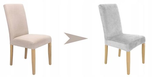 ZESTAW 6 SZT. POKROWCE POKROWIEC NA KRZESŁO JASNY SZARY WELUR ELASTYCZNY na Arena.pl