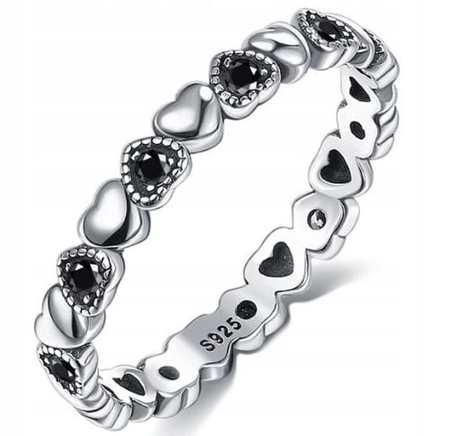 pierścionek obrączka czarne serduszka cyrkonie srebro rozm. 17 na Arena.pl