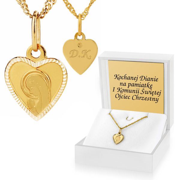 ZŁOTY medalik z łańcuszkiem Prezent na KOMUNIĘ od ojca chrzestnego zdjęcie 1