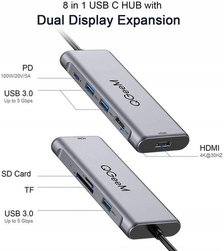 Adapter HUB USB C 8w1 DUAL Screen Stacja dokująca na Arena.pl