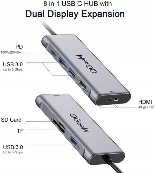 Adapter HUB USB C 8w1 DUAL Screen Stacja dokująca zdjęcie 2