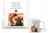 Zestaw PODUSZKA i KUBEK prezent dla CHŁOPAKA ZE ZDJĘCIEM TWOIM NAPISEM