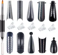 ZESTAW Formy DUAL DO AKRYLOŻELU 12 rodzajów MIGDAŁ pędzelek zaciskarka