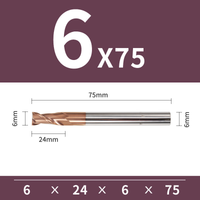 Frez 2-ostrzowy VHM do stali 55 HRC - TiSiN Rozmiar: Ø6x24x6Dx75L
