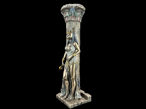 EGIPSKA BOGINI BASTET OPARTA O KOLUMNĘ - świecznik VERONESE (WU76698A4 na Arena.pl