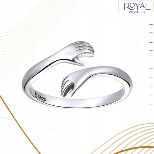 PIERŚCIONEK DŁONIE UŚCISK srebro 925 regulowany srebrny przytulenie pr. 925 na Arena.pl