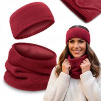 DWUSTRONNY Komplet Damski OPASKA i KOMIN Zestaw Zimowy z Polarem BORDOWY