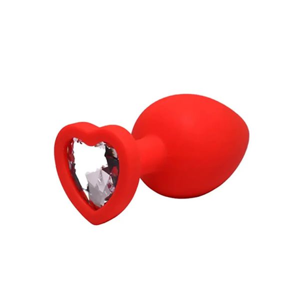 Red Small Heart-Shaped Butt Plug With White Crystal zdjęcie 1