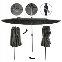 PODWÓJNY PARASOL OGRODOWY PRZECIWSŁONECZY Z KORBKĄ POKROWIEC PHOENIX SZARY