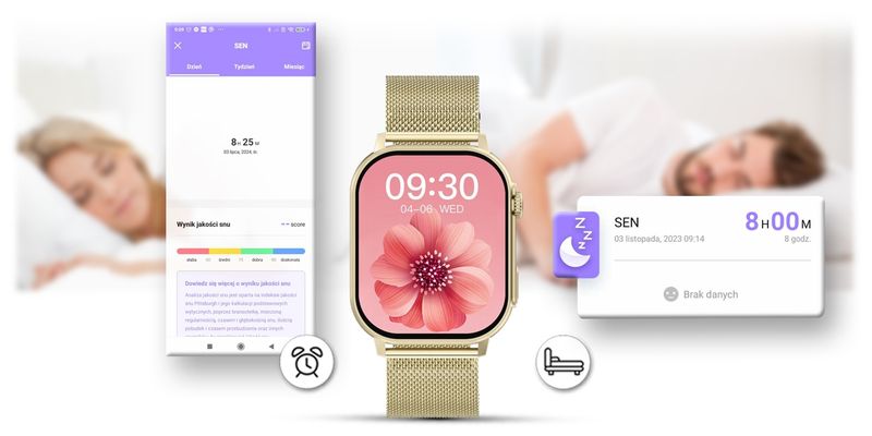 Smartwatch Gravity GT15-7 Różowy Pasek Silikonowy + Złota Bransoleta zdjęcie 15