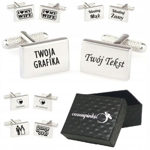Spinki do mankietów prostokątne TWÓJ TEKST GRAFIKA na Arena.pl