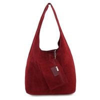 VERA PELLE torebka zamszowa worek na ramię z saszetką V132 bordowa