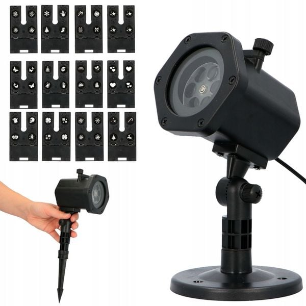 Projektor LASEROWY + świąteczny LED reflektor RZUTNIK 12 KART 6W 48 WZORÓW zdjęcie 1
