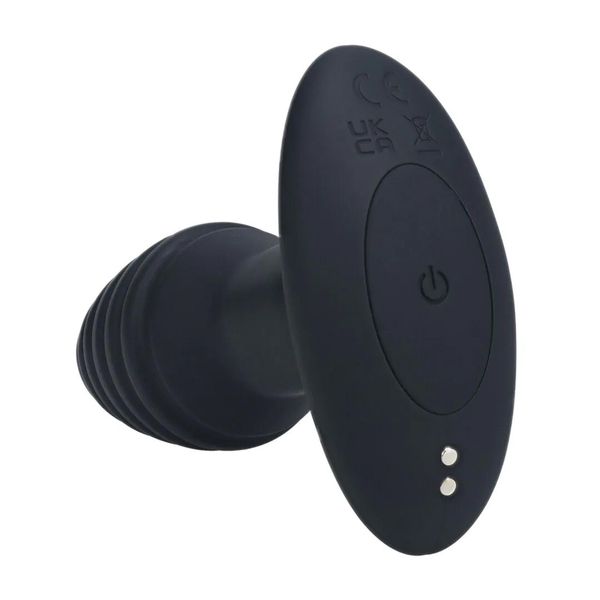 Vibrating And Rotating Ribbed Silicone Anal Plug - Black zdjęcie 1