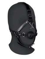 head harness with breathable ball gag and nose hooks   black