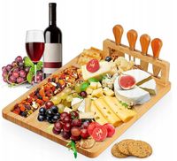 DESKA DO SERWOWANIA SERÓW WĘDLIN PRZYSTAWEK BAMBUSOWA ZESTAW NOŻY