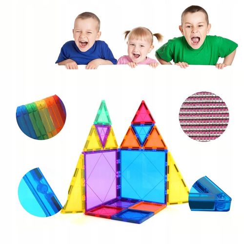 DUŻE KLOCKI MAGNETYCZNE KAFELKI KONSTRUKCYJNE ZESTAW 100 EL RAINBOW PANELE na Arena.pl