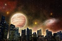 FOTOTAPETA WIDOK PLANETA GALAKTYKA BUDYNKI GWIAZDY