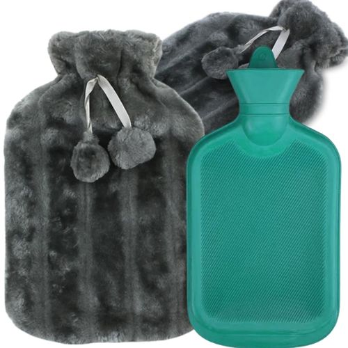 TERMOFOR NA WODĘ 2L W POKROWCU PLUSZOWY OGRZEWACZ GUMOWY W SWETERKU GRAFIT na Arena.pl