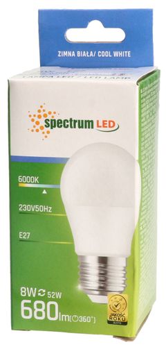 Żarówka LED kulka E27 230V 8W zimna CW WOJ+14219_8W 10 SZTUK SPECTRUM LED na Arena.pl