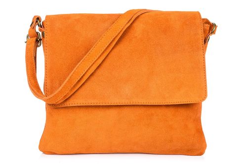 Pomarańczowa Włoska Torebka damska zamszowa listonoszka z klapą B67 na Arena.pl
