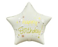 BALON FOLIOWY HAPPY BIRTHDAY GWIAZDA MATOWA BIAŁA 18" 44 CM GODAN