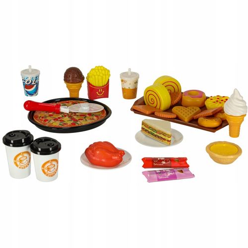 ZABAWKOWE JEDZENIE AKCESORIA DO KUCHNI DLA DZIECI PLASTIKOWE ZESTAW 56 EL. na Arena.pl