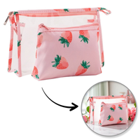 zestaw kosmetyczek 2w1, saszetki, transparentna truskawki ks152