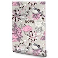 Tapeta Do Kuchni Jadalni Słodycze Jedzenie Kawa Ptaki Styl Vintage