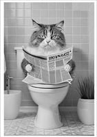 PLAKAT BEZ RAMY do Łazienki WC Toalety KOT NA KIBLU gazeta P2624_50x70
