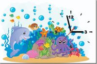 60CM 40CM ZEGAR OBRAZ PRZYJACIELE MORSKICH GŁĘBIN DRUK PŁÓTNO RAMA