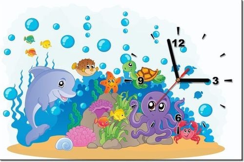 60CM 40CM ZEGAR OBRAZ PRZYJACIELE MORSKICH GŁĘBIN DRUK PŁÓTNO RAMA na Arena.pl