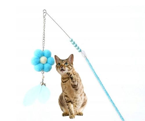 ZABAWKA DLA KOTA WĘDKA piórka kwiat 12 NIEBIESKA na Arena.pl