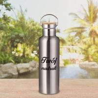 Srebrny metalowy termos z rączką 750 ml z Twoim nadrukiem