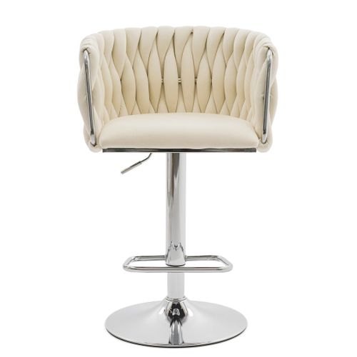 Hoker Z Plecionym Oparciem Welur ROSA Beżowy/Chrom Krzesło Do Wyspy na Arena.pl