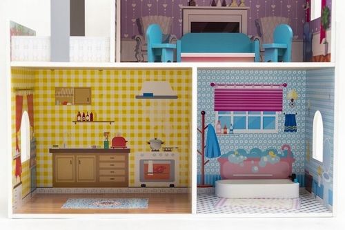 DREWNIANY DOMEK DLA LALEK WILLA MEBELKI W ZESTAWIE na Arena.pl