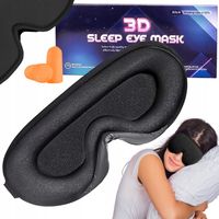 OPASKA NA OCZY DO SPANIA MASKA 3D REGULOWANA CZARNA + ZATYCZKI DO USZU