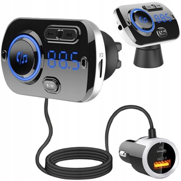 TRANSMITER BLUETOOTH FM SAMOCHODOWY 2X SZYBKA ŁADOWARKA AUX USB-C zdjęcie 1