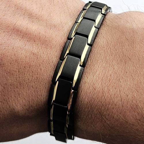Bransoletka magnetyczna męska zdrowotna CZARNO-ZŁOTA 21cm Prezent Versatile na Arena.pl