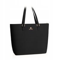 BETLEWSKI Torebka Damska Shopper Na Ramię Klasyczna Czarna Skóra Eko Logo