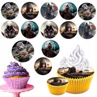 OPŁATEK na BABECZKI MUFFINKI zestaw na urodziny 12szt. - ASSASSIN GRY