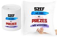 Dla Prezesa Zestaw Poduszka + Skarbonka Prezent Z Nadrukiem Ze Zdjęciem