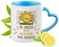 Dla Amelii Kubek Błękitny Z Uszkiem W Kształcie Serca Na Prezent Na Kawę