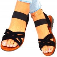 SANDAŁY DAMSKIE CZARNE Z GUMECZKAMI PŁASKI SPÓD