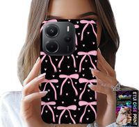 ETUI DO XIAOMI NOTE 14 4G - CZARNO RÓŻOWE WSTĄŻKI KOKARDKI WSTĄŻKA