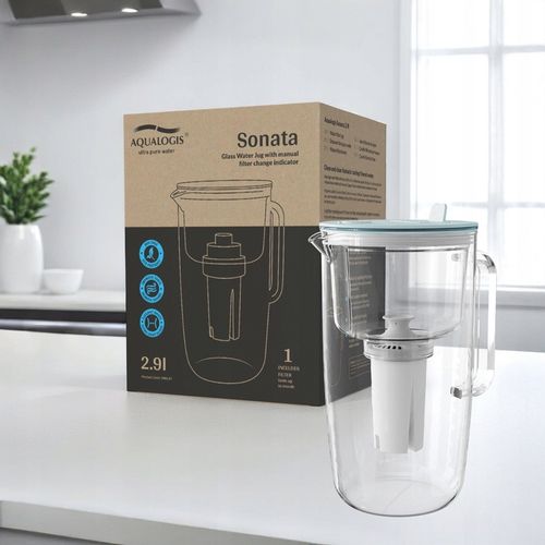 Dzbanek Filtrujący Szklany Aqualogis Sonata Niebieski + 12 wkładów na Arena.pl