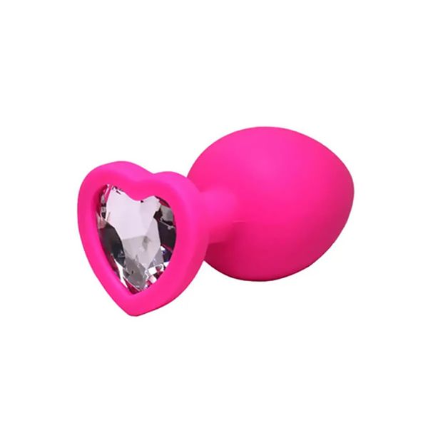 Pink Small Heart-Shaped Butt Plug With White Crystal zdjęcie 1