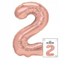 BALON FOLIOWY CYFRĄ CYFERKA 2 ROSE GOLD NA IMPREZE URODZINOWĄ 40cm