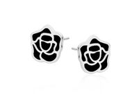 Delikatne rodowane srebrne kolczyki kwiaty róża rose czarna emalia srebro 925 Z1764E_B