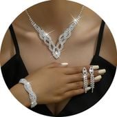 Duży komplet biżuterii srebrnej łezka z cyrkonią glamour z plecionką